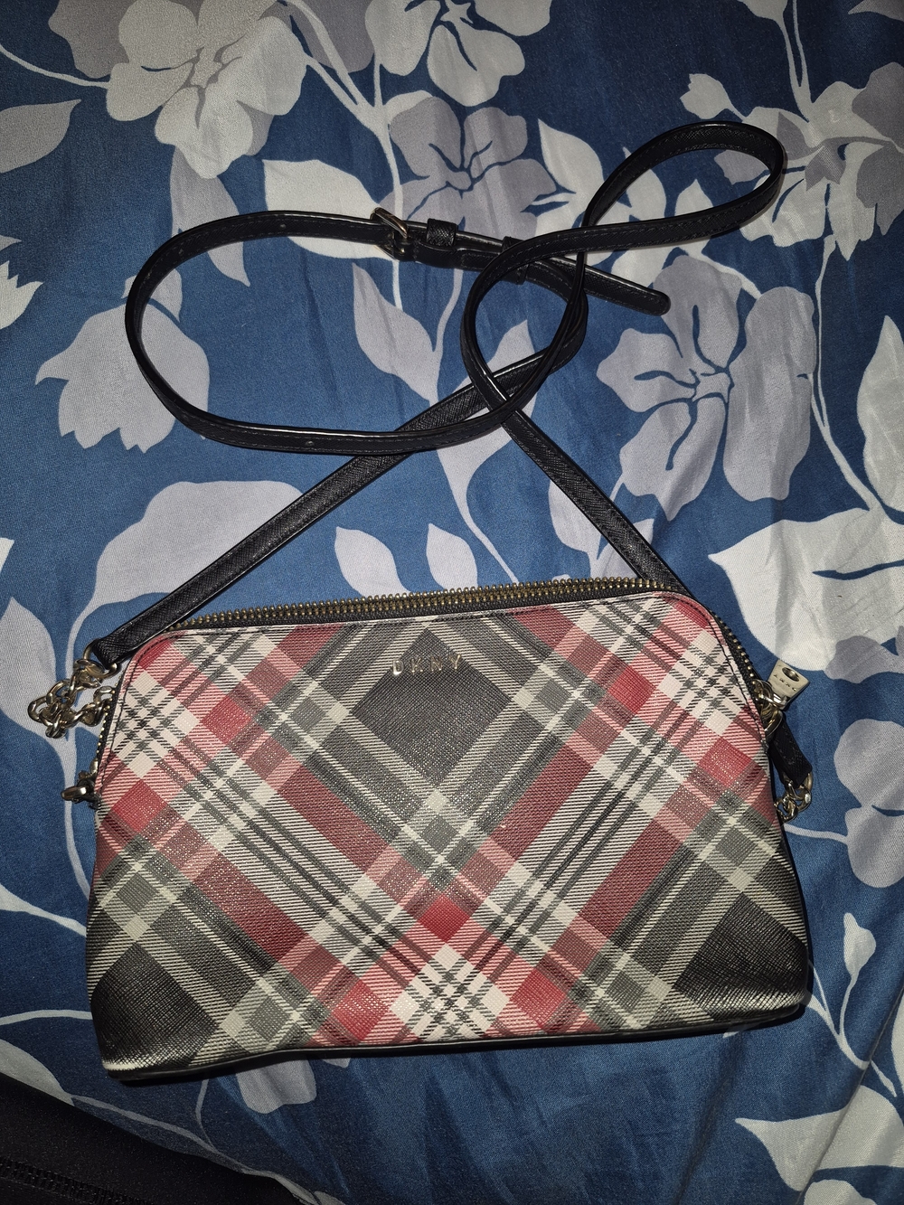 Plaid Crossbody Bag with Black Strap